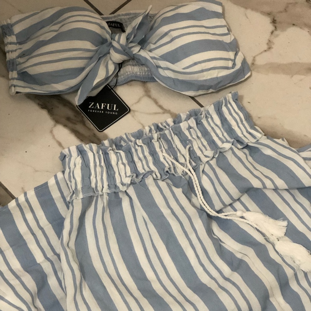 Two piece stripped skirt and top set